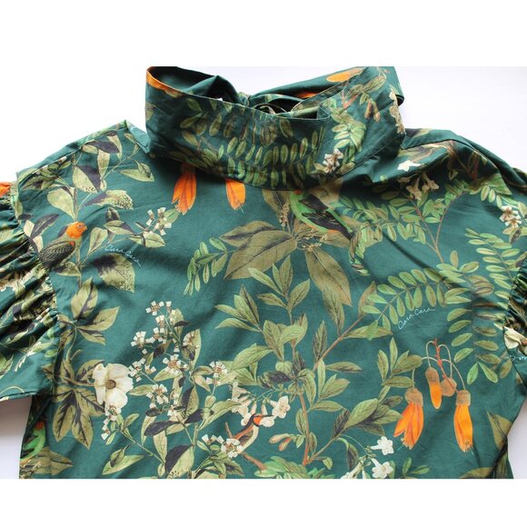 Cara Cara Diane Blouse / Medium / Botanical Birds Emerald Green Bow Balloon - Picture 10 of 14